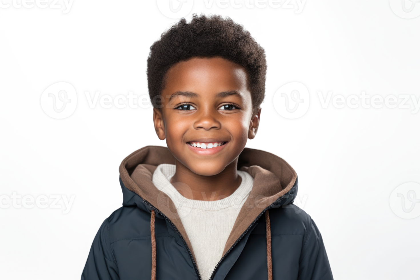 AI generated Happy multiracial boy isolated on white background. Portrait of black boy looking at camera. African american child png