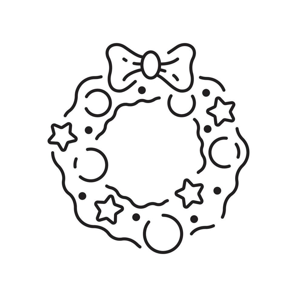 Vector Christmas wreath icon in trendy linear style isolated on white background.