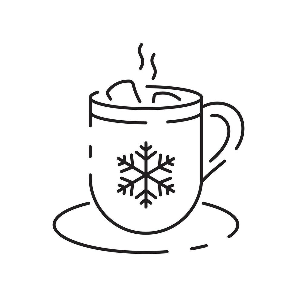 Christmas and winter hot chocolate Cup of hot cocoa with marshmallows and candy cane isolated on a white background. Vector holiday and Christmas designs.