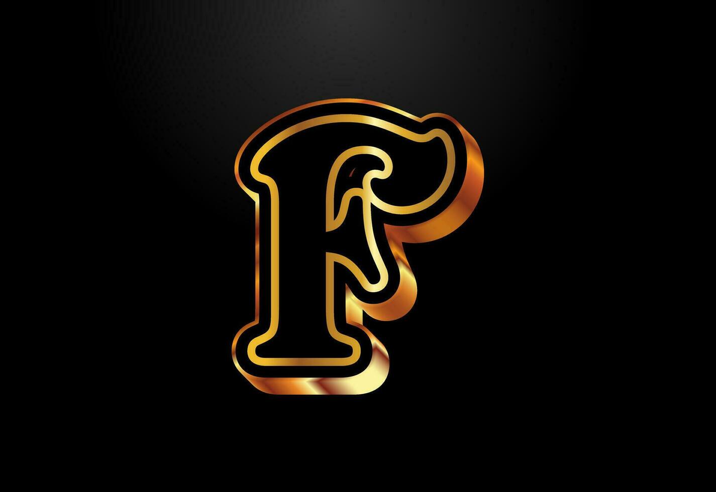 Gold and black color alphabet F. Elegant Gold Color alphabet vector illustration