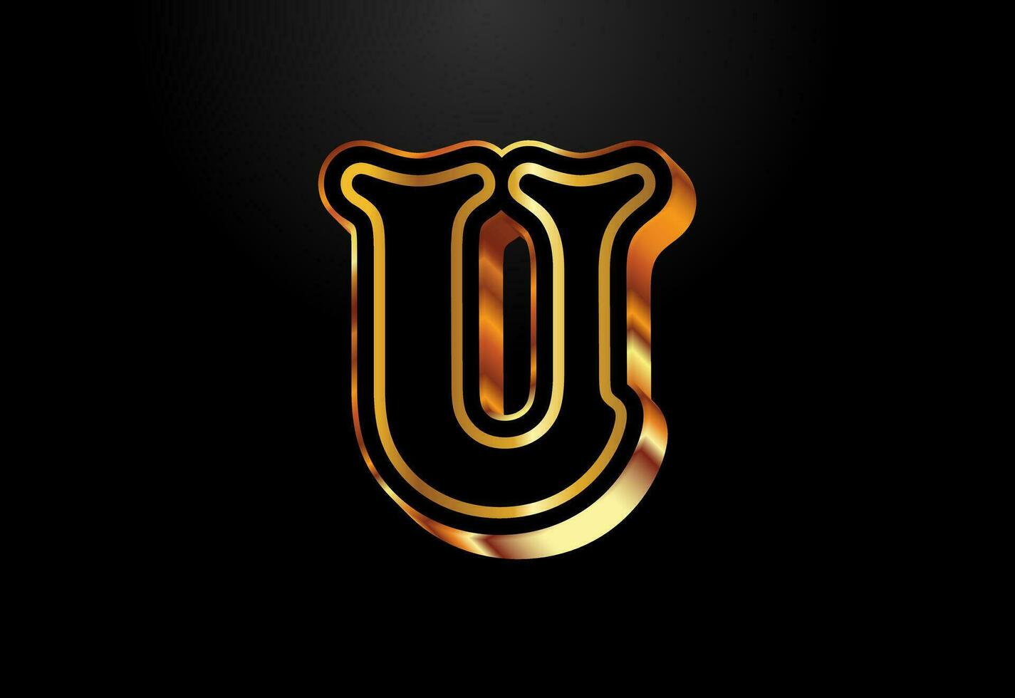Gold and black color alphabet U. Elegant Gold Color alphabet vector illustration
