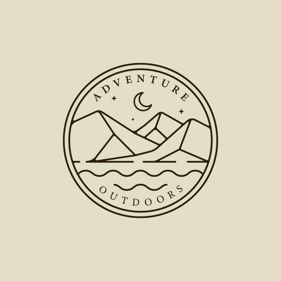 mountain and lake landscape logo line art simple vector illustration template icon graphic design. wild adventure nature outdoors sign or symbol for travel or environment business with badge