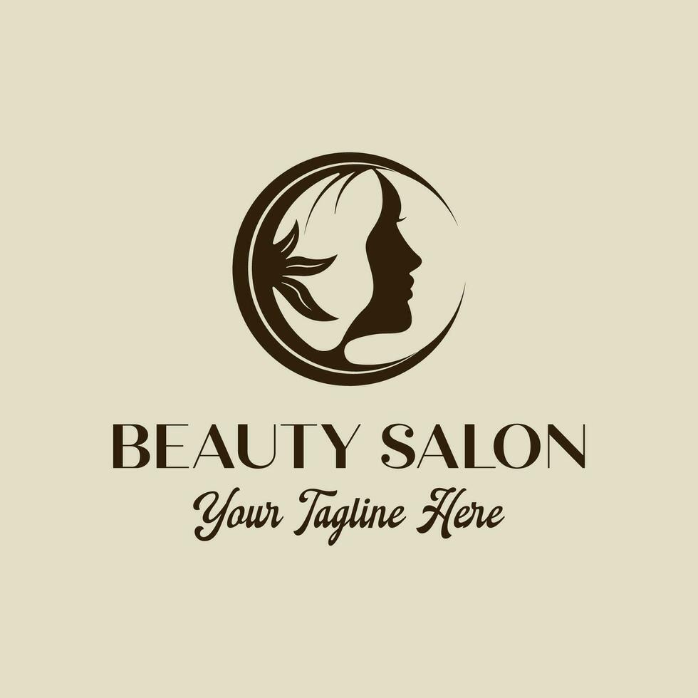 women and leaf logo vintage vector illustration template icon graphic design . beauty salon sign or symbol for business