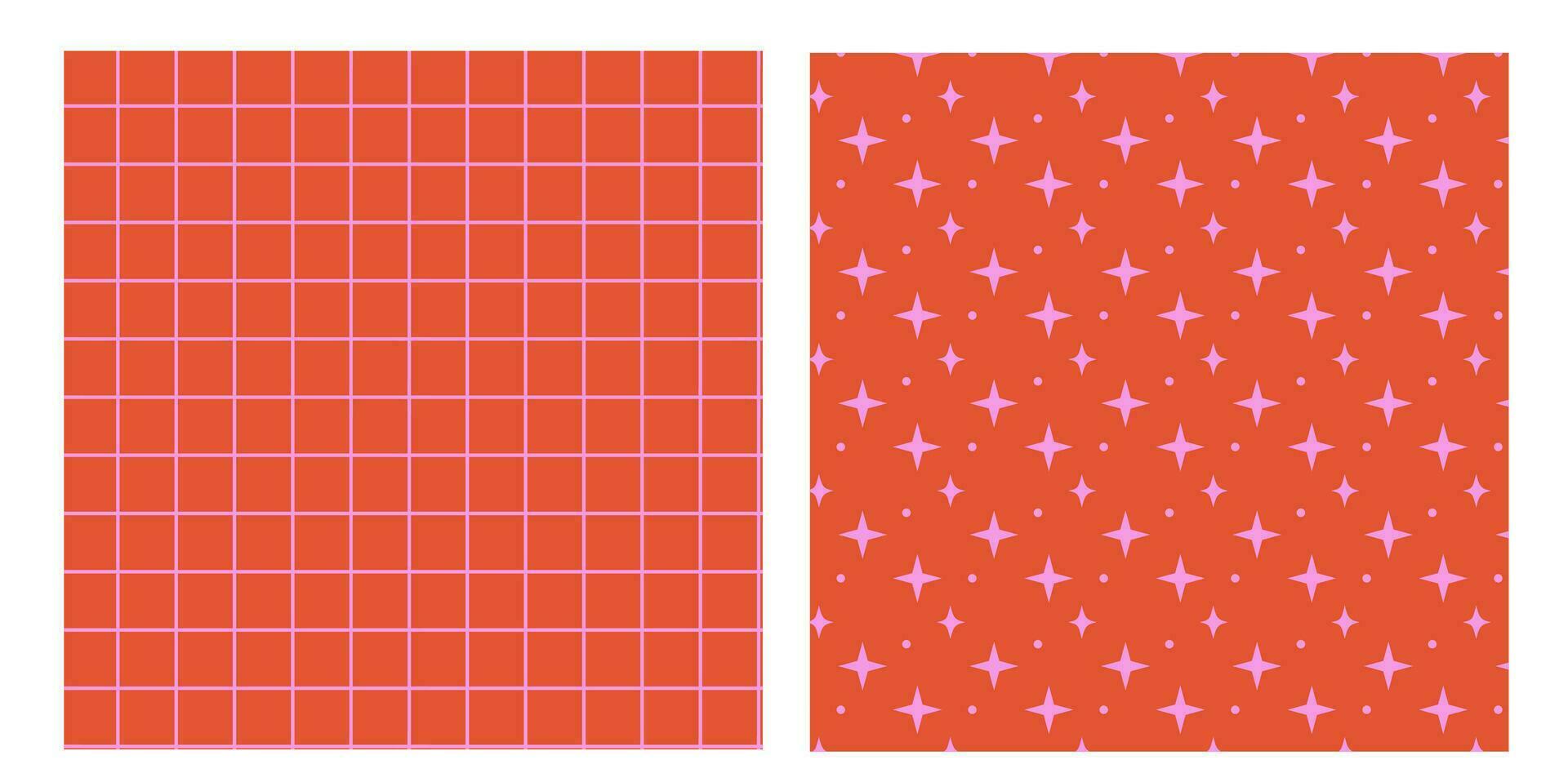 Abstract pattern with yellow stars on red background. Minimalistic geometric checkered seamless. Xmas background vector