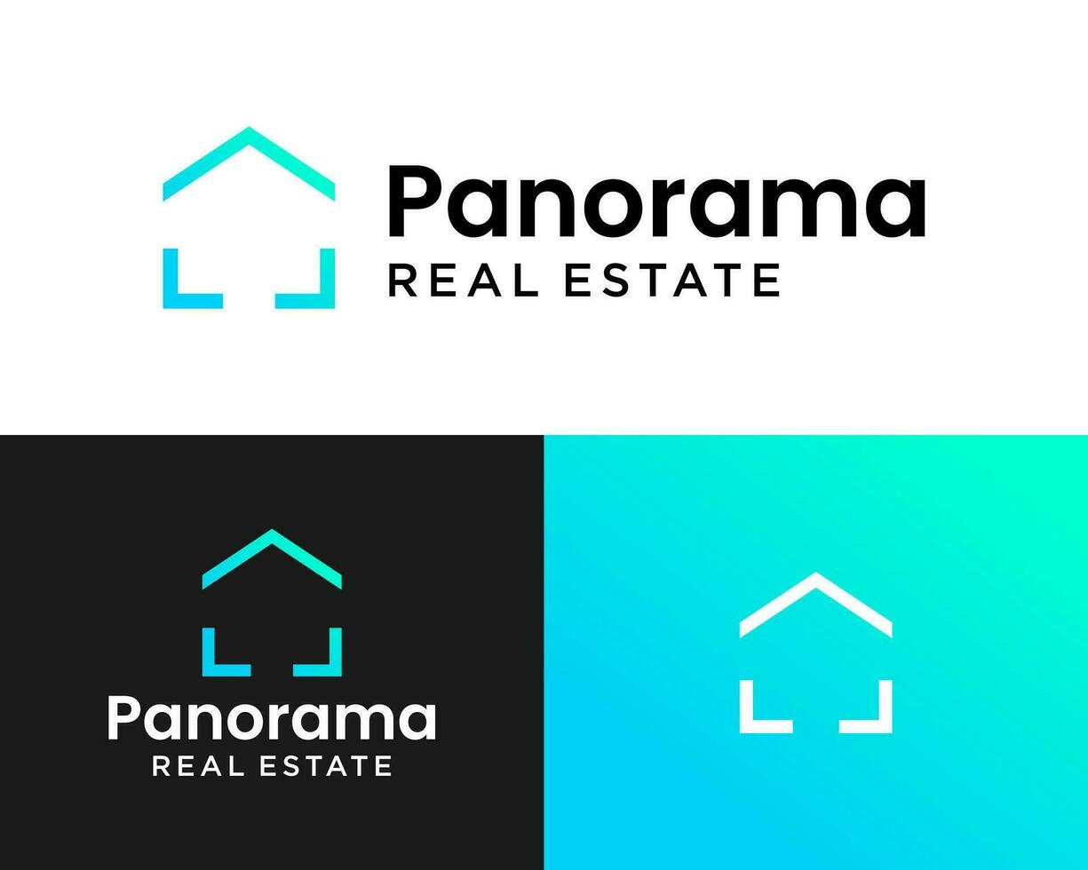 hogar cámara fotografía real inmuebles panorama logo diseño. vector