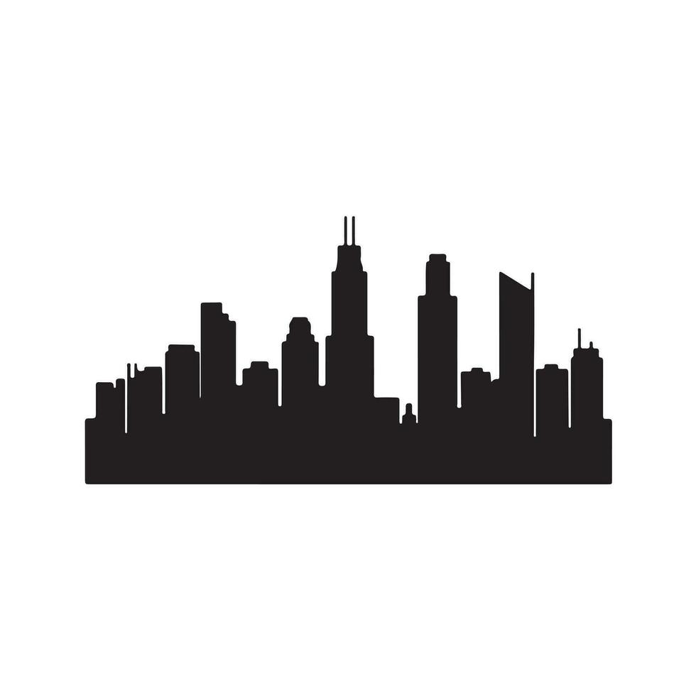 black silhouette of City Skyline with thick outline side view isolated vector