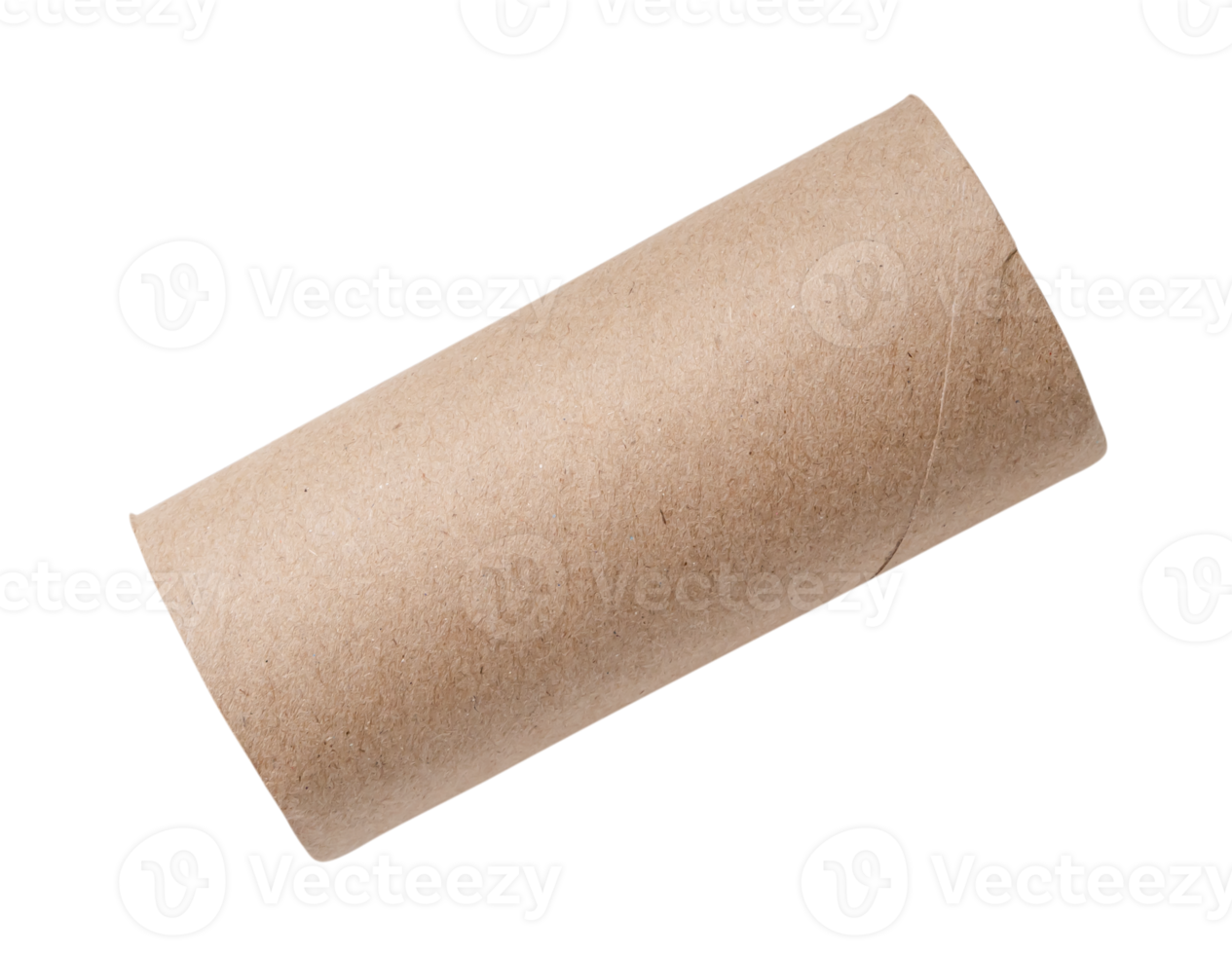 Top view of single lying tissue paper roll core isolated with clipping path in png file format