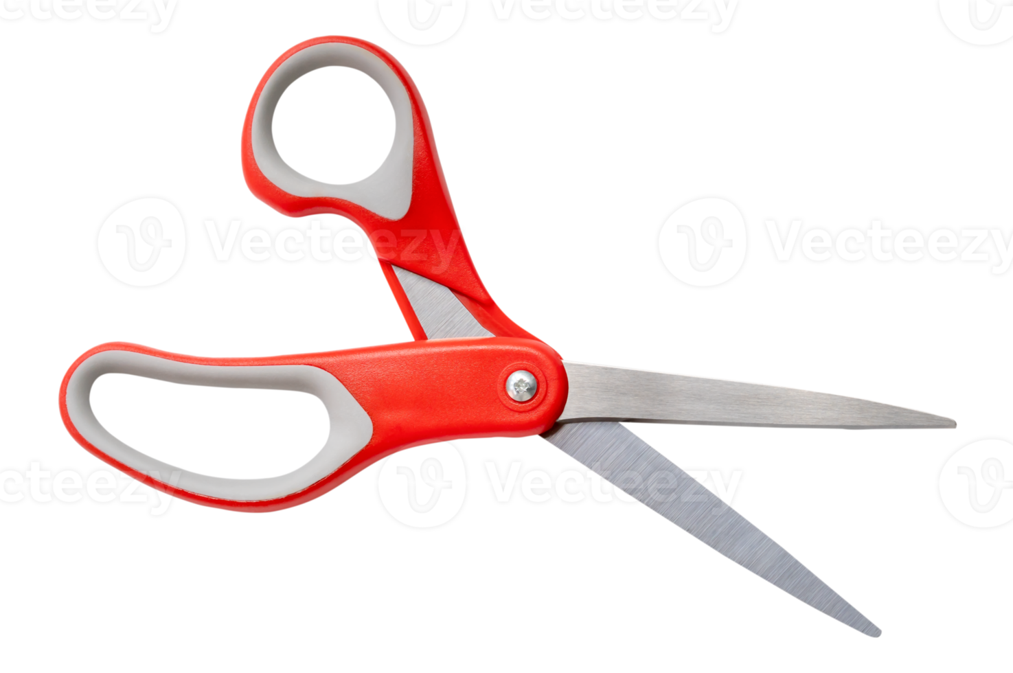 Single scissors with red handle isolated with clipping path in png file format