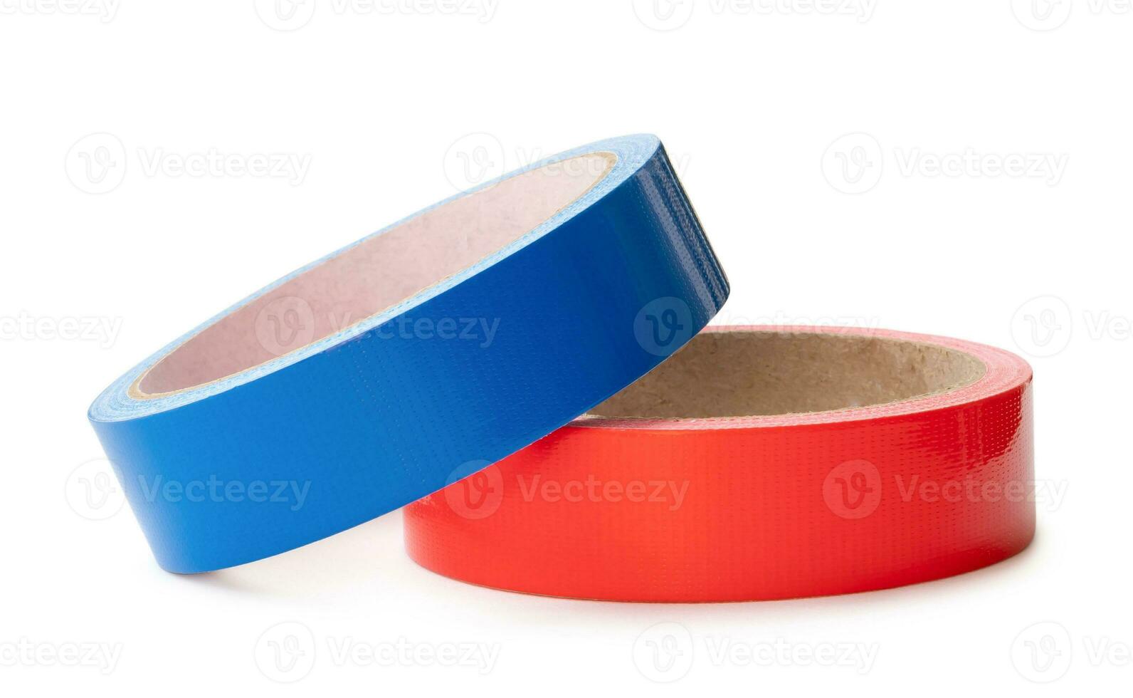 Blue and red adhesive vinyl tape in stack isolated on white background with clipping path photo