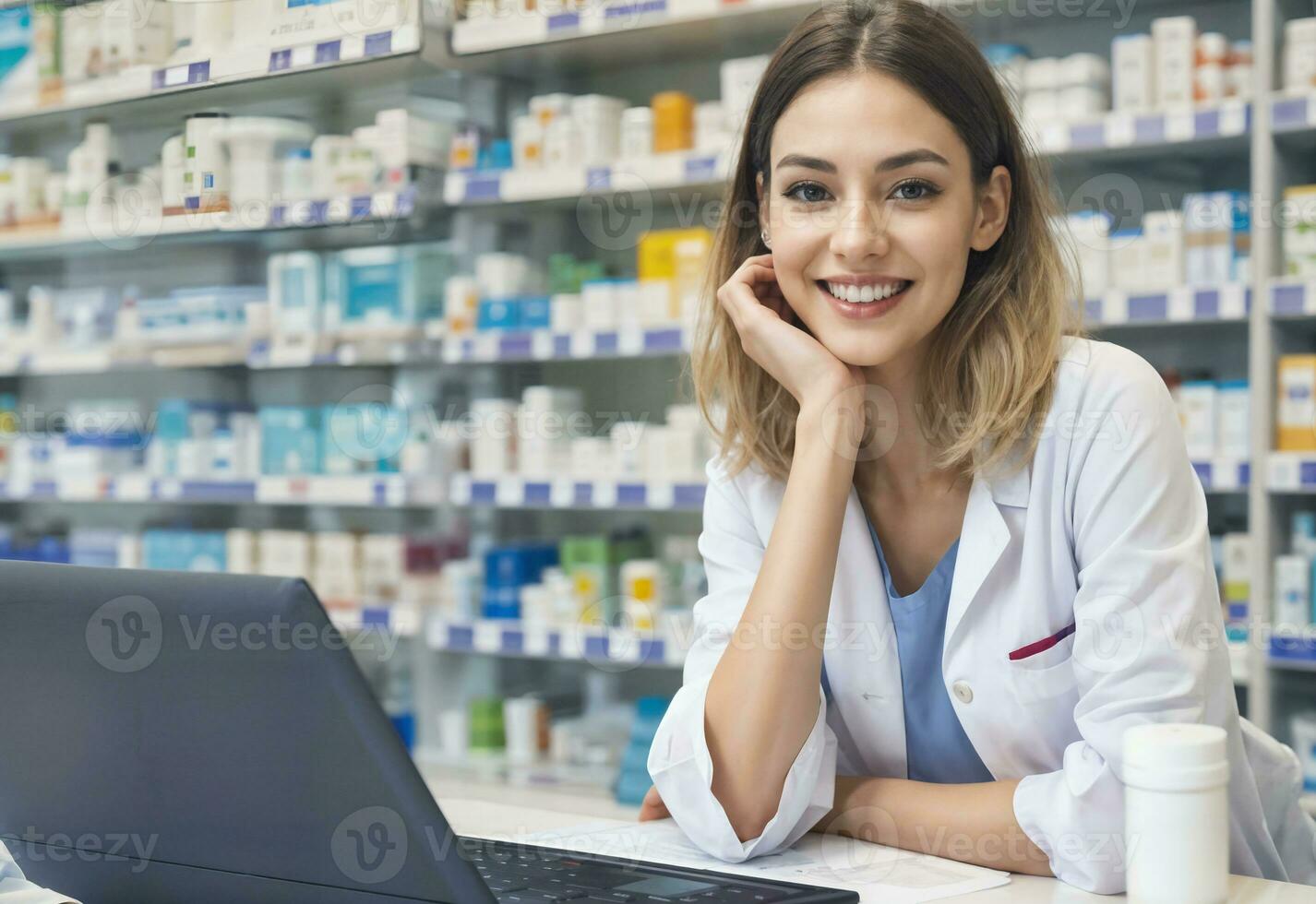 AI generated woman pharmacists work in pharmacies photo