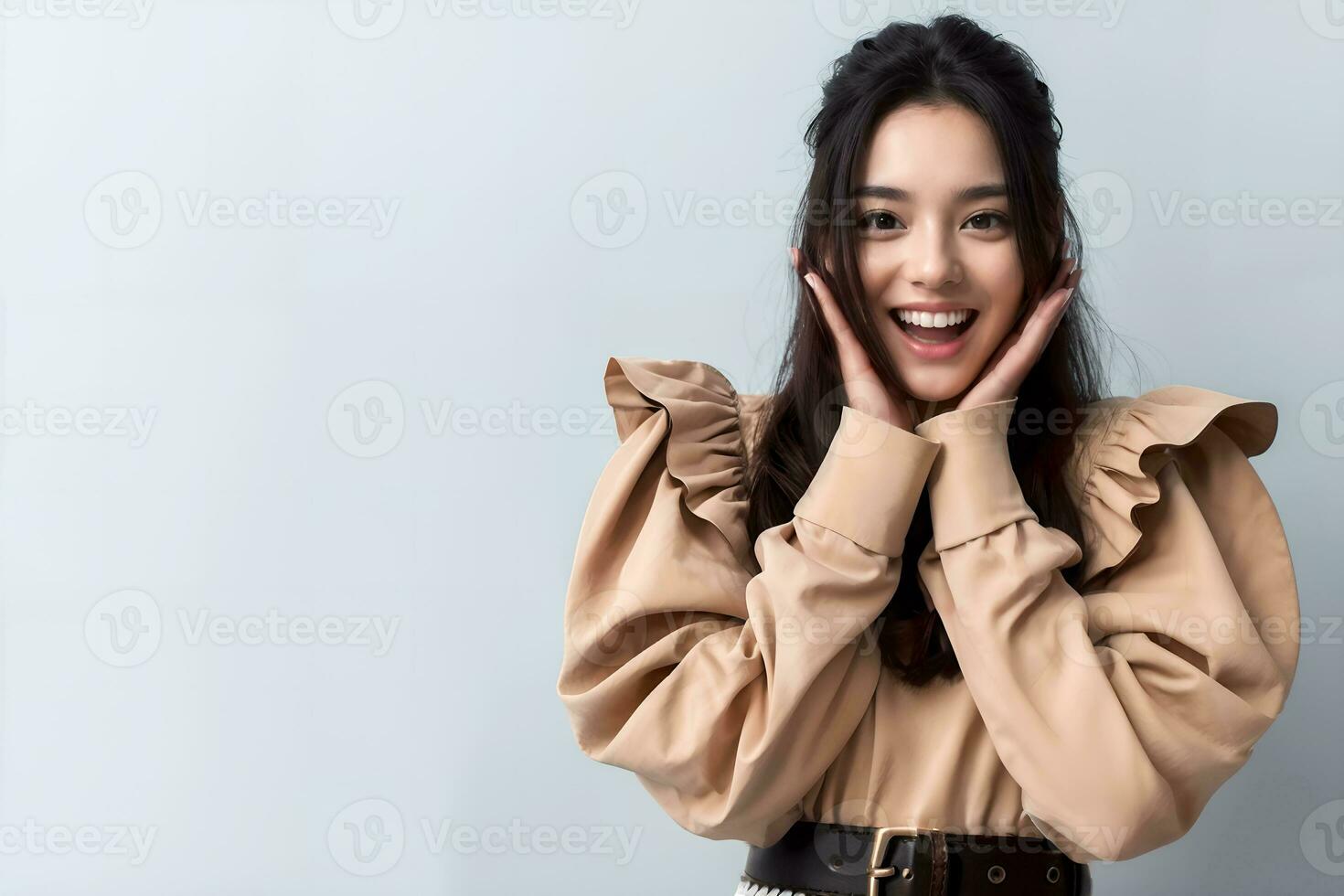 AI generated A teenage girl is delighted with the surprise. photo