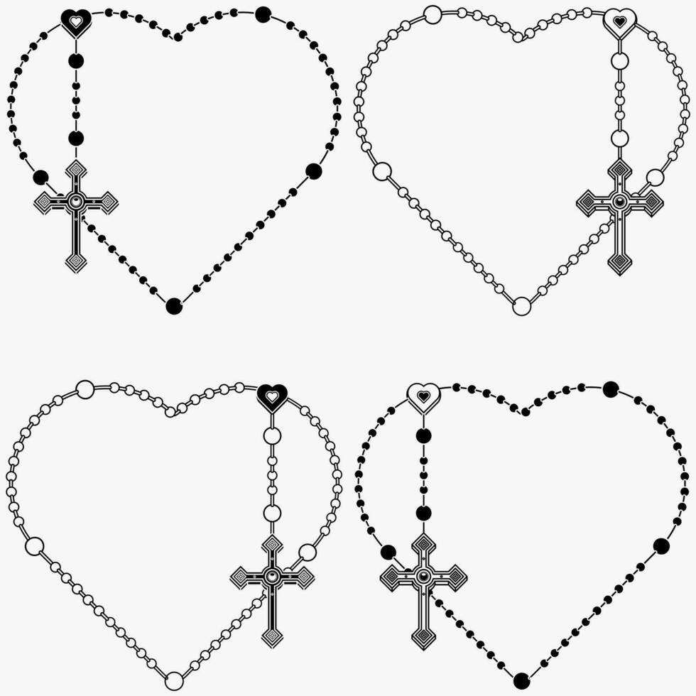 Vector design of heart shaped rosary, rosary with Christian cross, symbol of Catholic religion