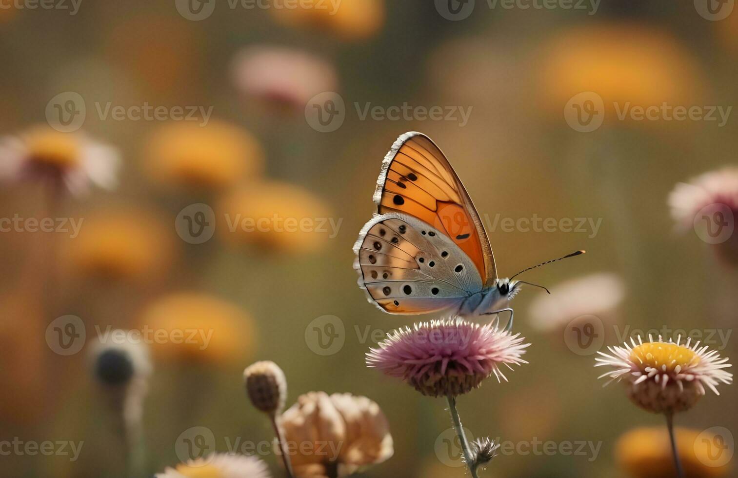 Photo closeup of a butterfly pollinating a flower. AI Generated