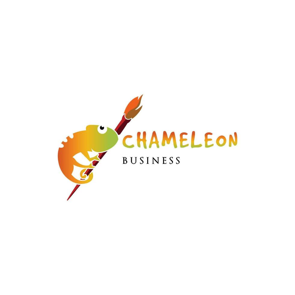 Chameleon and Brush Icon Logo Design Template vector