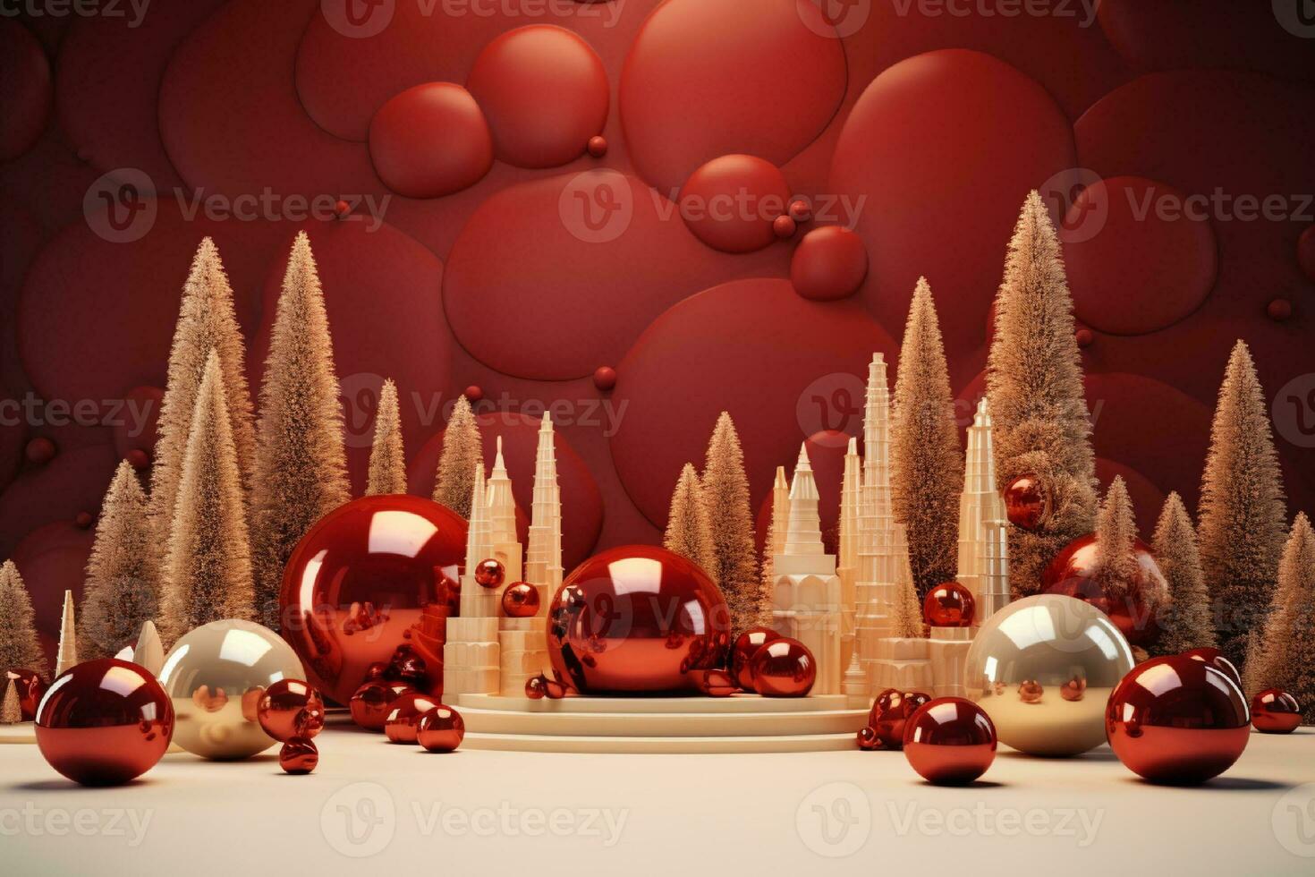 Christmas greeting card. Festive decoration on bokeh background. New Year concept generated with AI photo