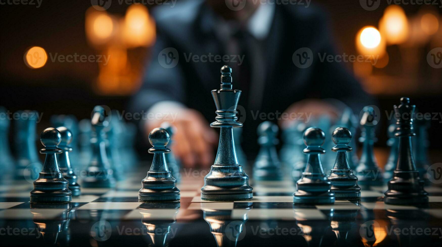 Businessman control chess game concept for ideas business strategy management, development new strategy plan, leader and teamwork, planning for competition, AI Generative photo