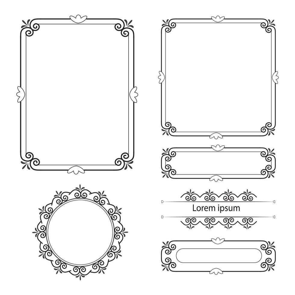 Set of Decorative vintage frames and borders. floral ornamental frame. Calligraphic frame and page decoration. Vector illustration