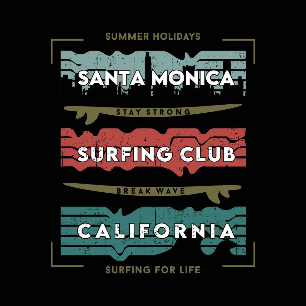 santa monica california graphic t shirt design, typography vector, illustration, casual style vector