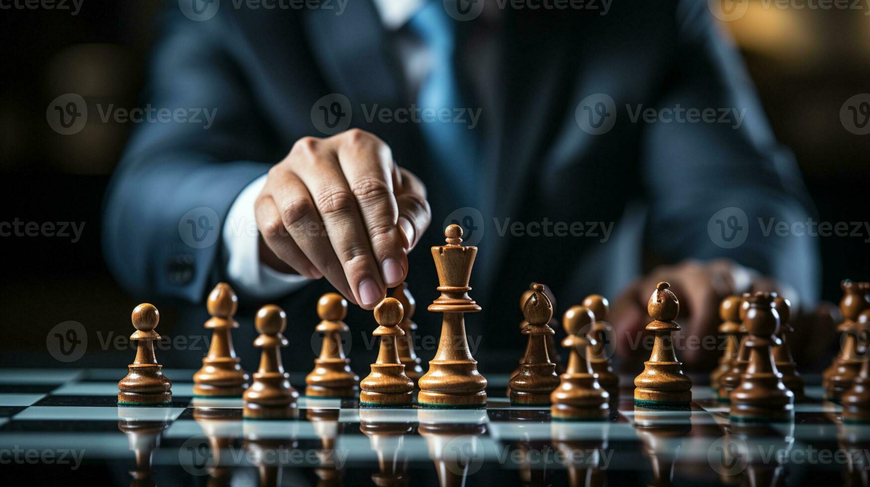 Businessman control chess game concept for ideas business strategy management, development new strategy plan, leader and teamwork, planning for competition, AI Generative photo