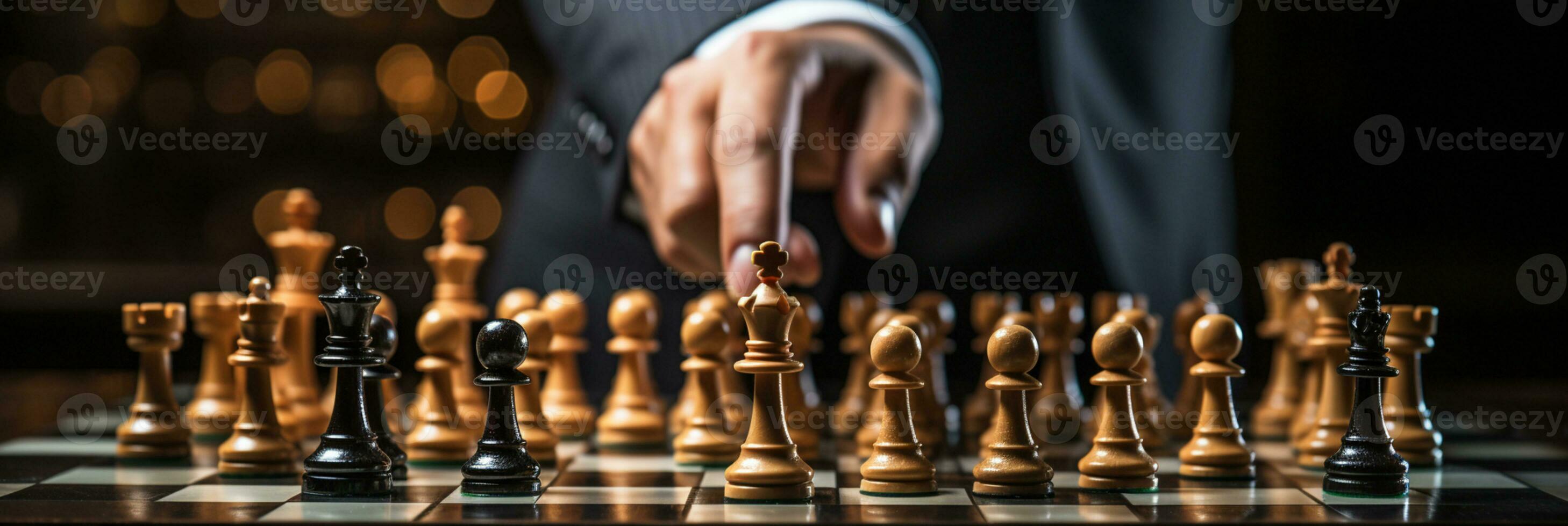 Businessman control chess game concept for ideas business strategy management, development new strategy plan, leader and teamwork, planning for competition, AI Generative photo