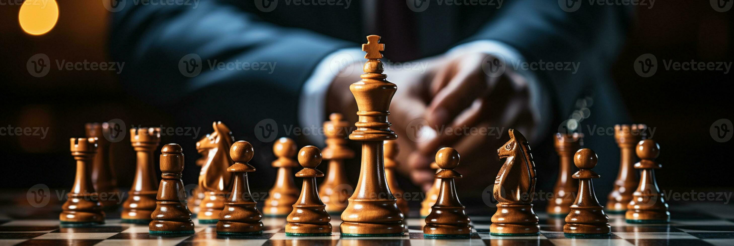 Businessman control chess game concept for ideas business strategy management, development new strategy plan, leader and teamwork, planning for competition, AI Generative photo