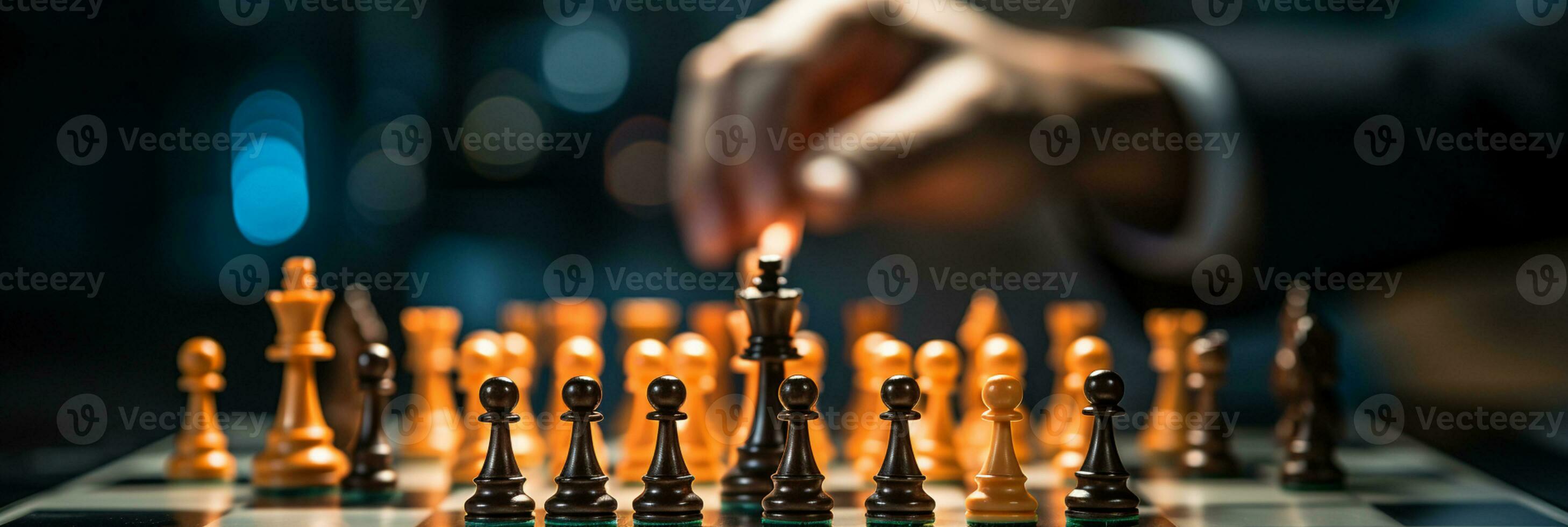 Businessman control chess game concept for ideas business strategy management, development new strategy plan, leader and teamwork, planning for competition, AI Generative photo