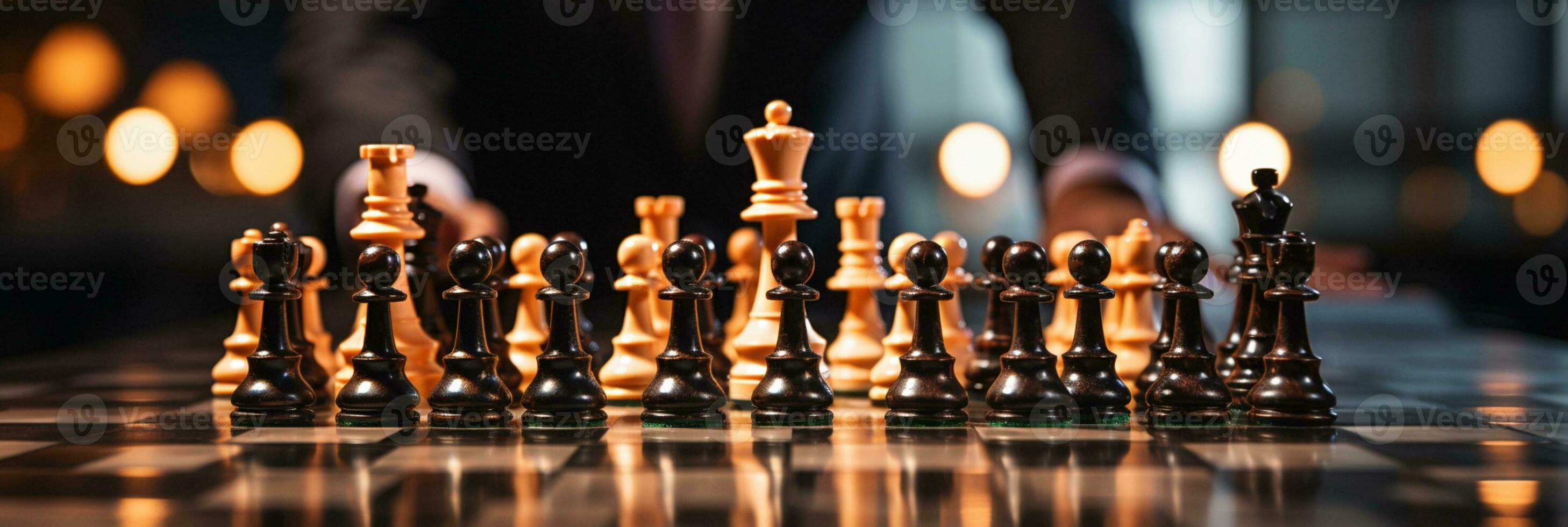 Businessman control chess game concept for ideas business strategy management, development new strategy plan, leader and teamwork, planning for competition, AI Generative photo