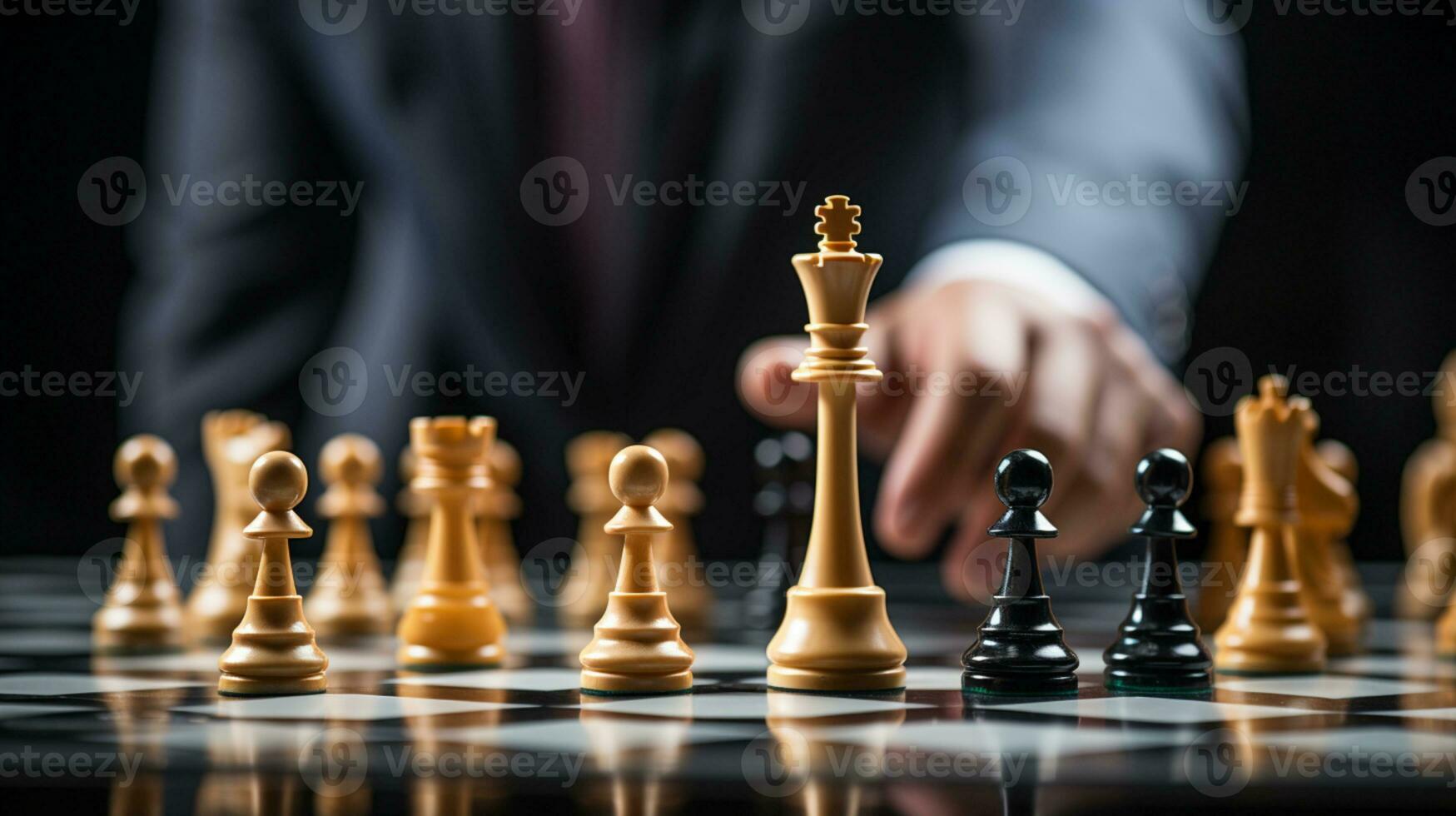 Businessman control chess game concept for ideas business strategy management, development new strategy plan, leader and teamwork, planning for competition, AI Generative photo