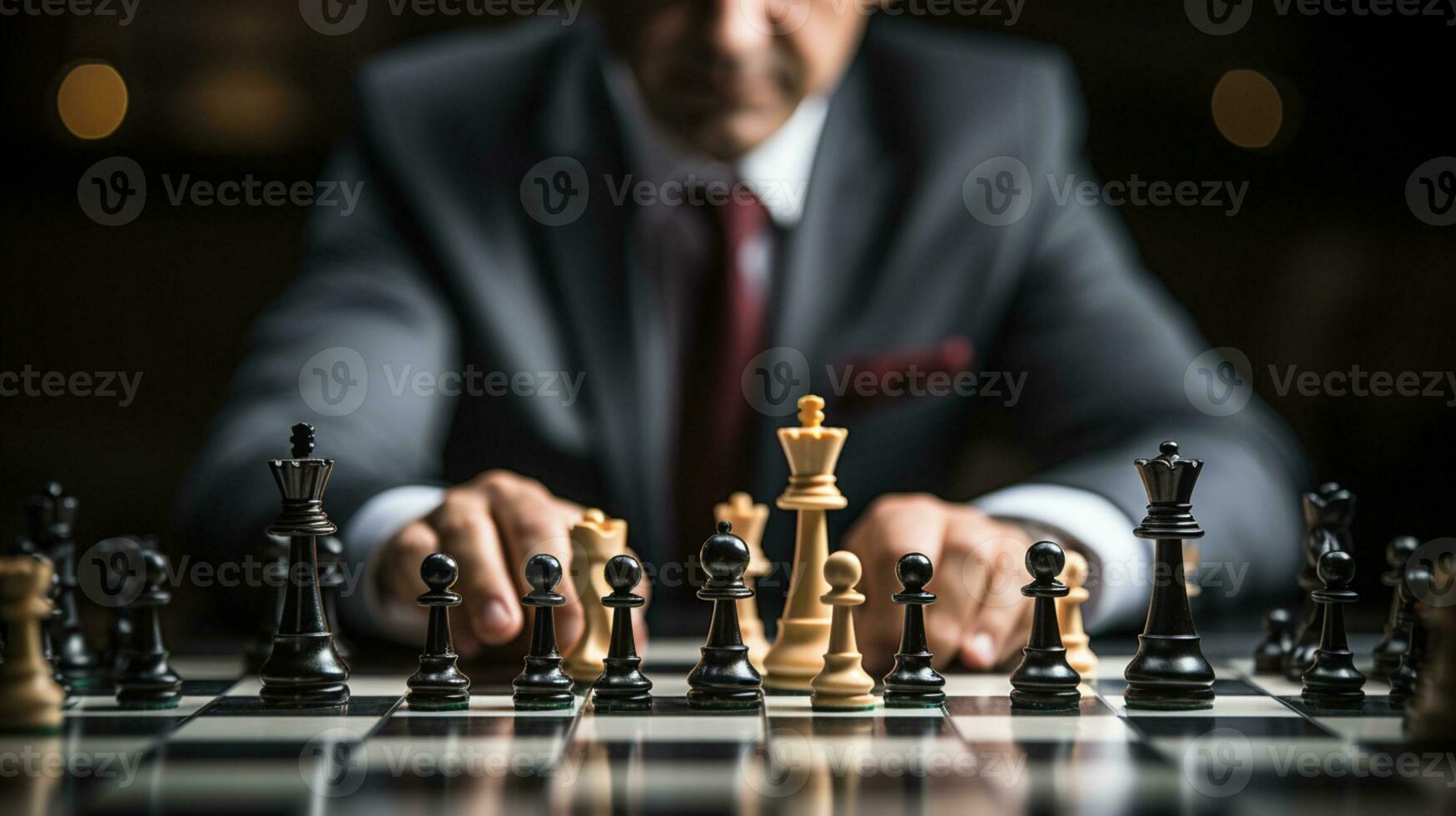 Businessman control chess game concept for ideas business strategy management, development new strategy plan, leader and teamwork, planning for competition, AI Generative photo