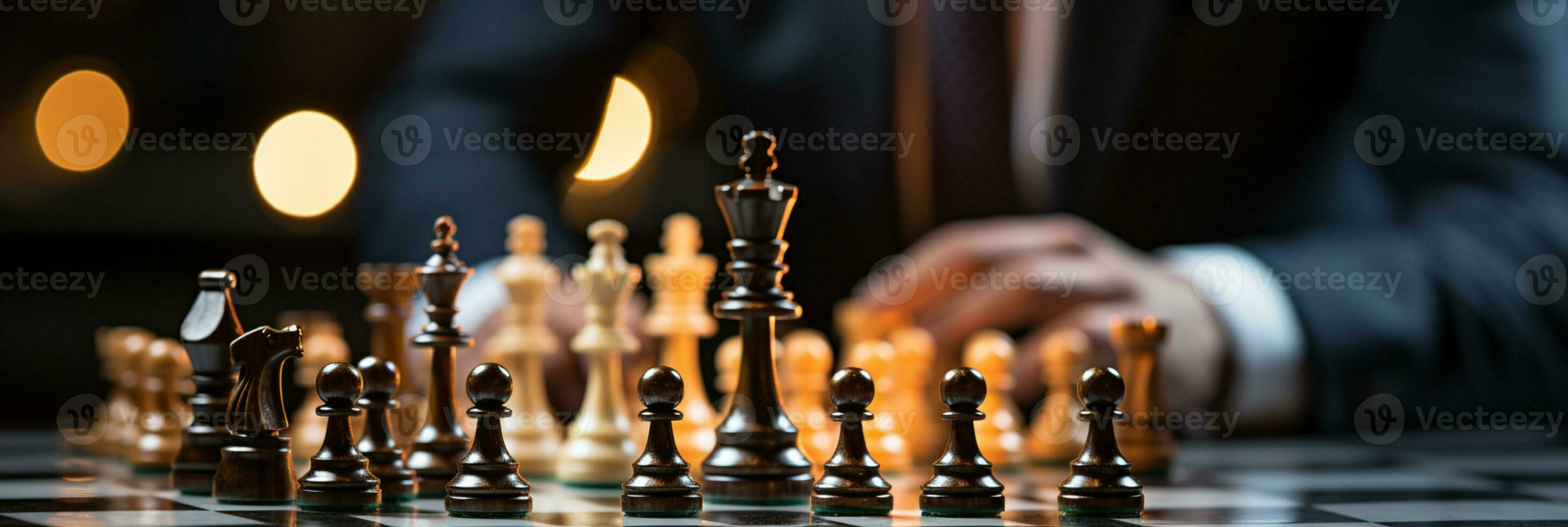 Businessman control chess game concept for ideas business strategy management, development new strategy plan, leader and teamwork, planning for competition, AI Generative photo