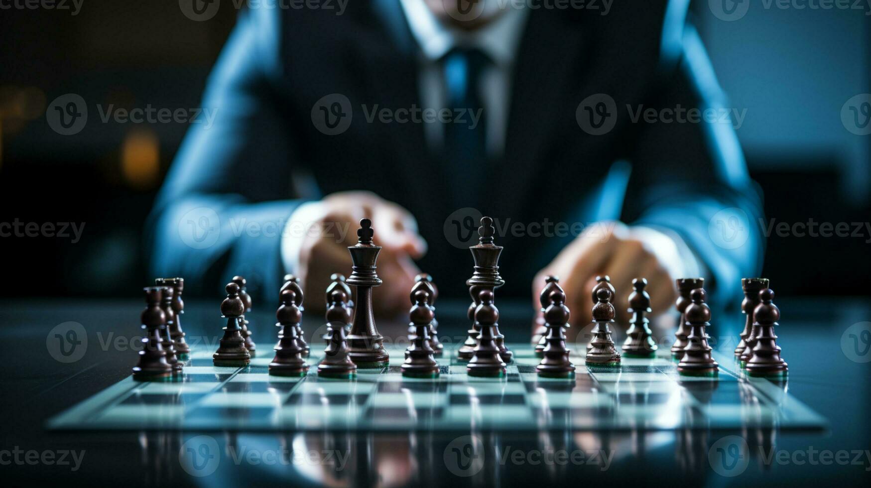 Businessman control chess game concept for ideas business strategy management, development new strategy plan, leader and teamwork, planning for competition, AI Generative photo