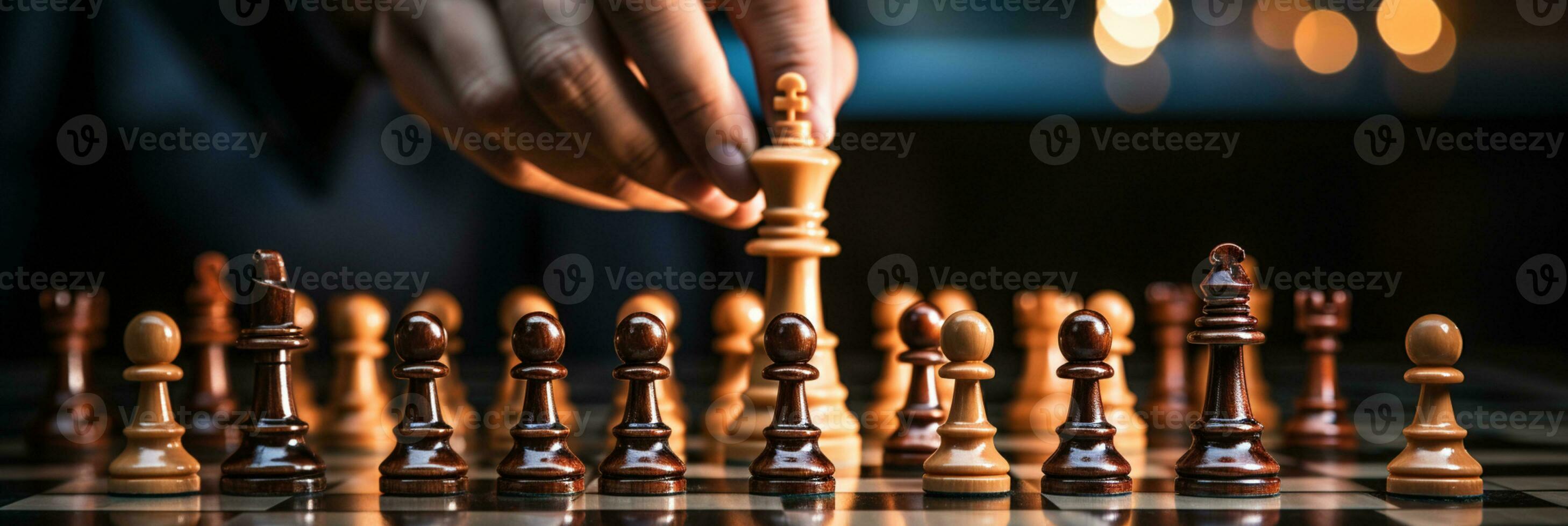Businessman control chess game concept for ideas business strategy management, development new strategy plan, leader and teamwork, planning for competition, AI Generative photo