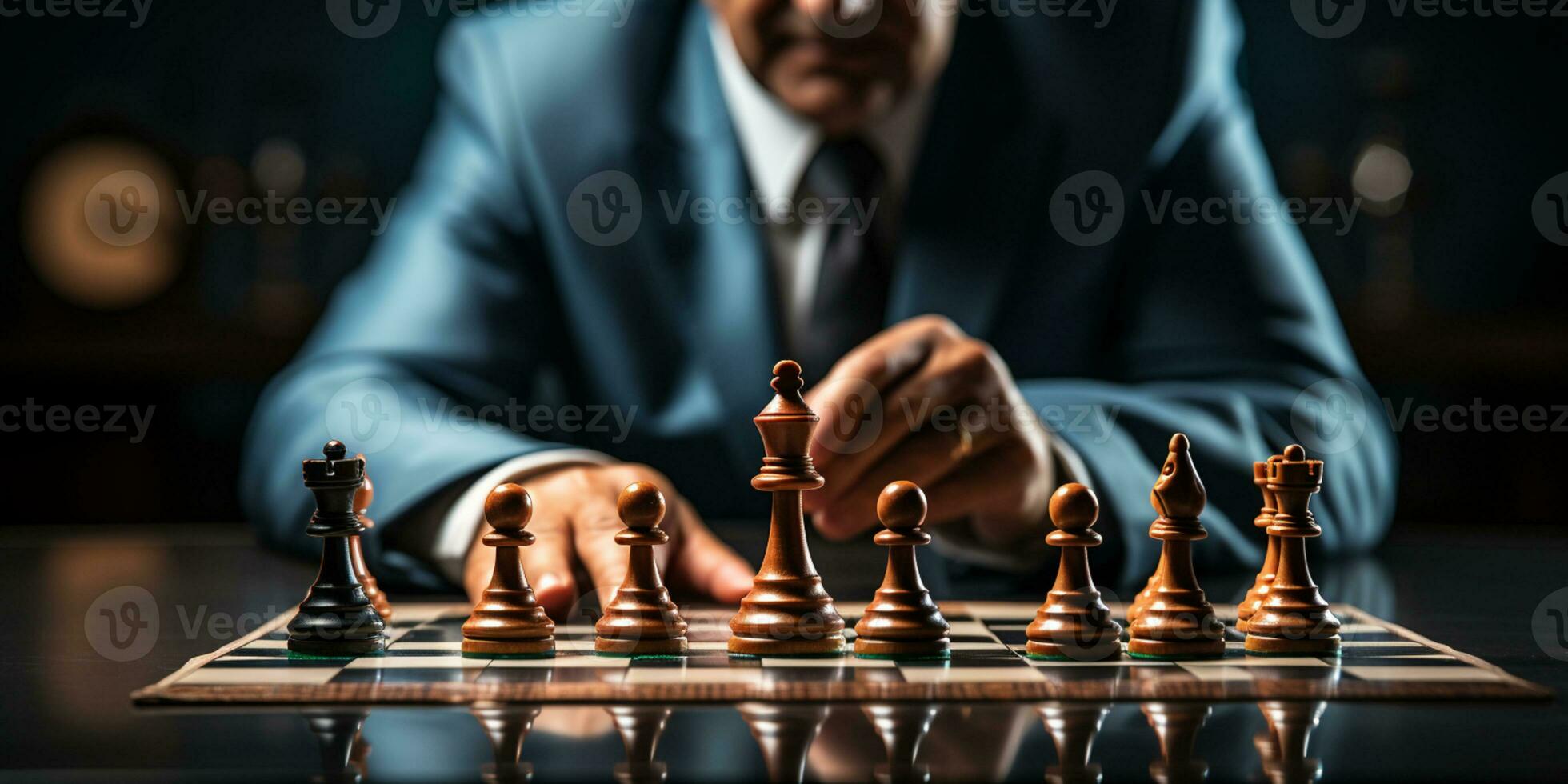 Businessman control chess game concept for ideas business strategy management, development new strategy plan, leader and teamwork, planning for competition, AI Generative photo