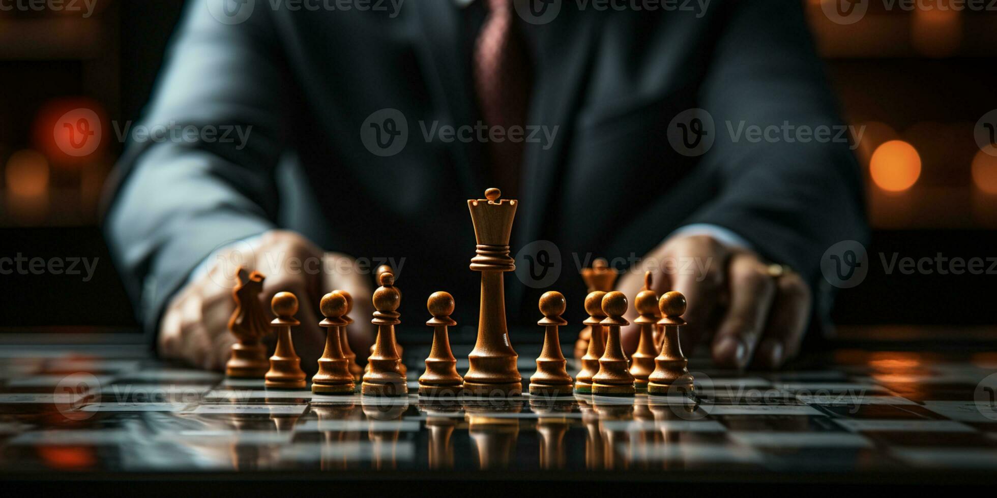 Businessman control chess game concept for ideas business strategy management, development new strategy plan, leader and teamwork, planning for competition, AI Generative photo