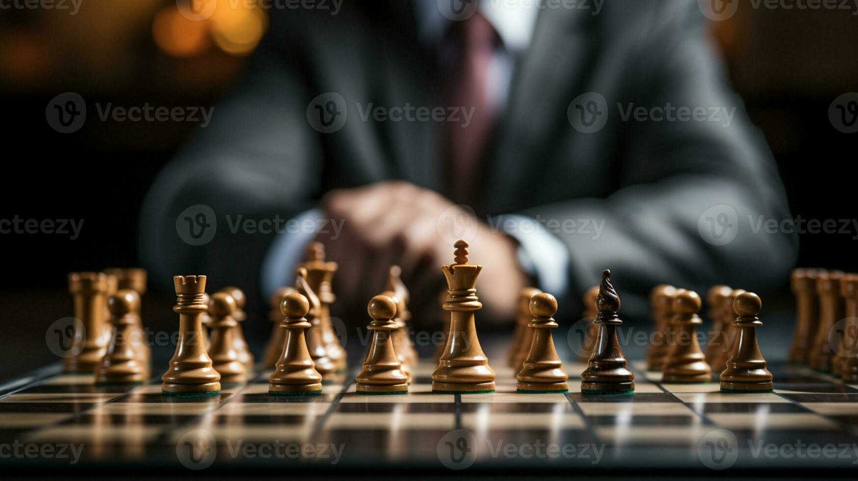 Businessman control chess game concept for ideas business strategy management, development new strategy plan, leader and teamwork, planning for competition, AI Generative photo