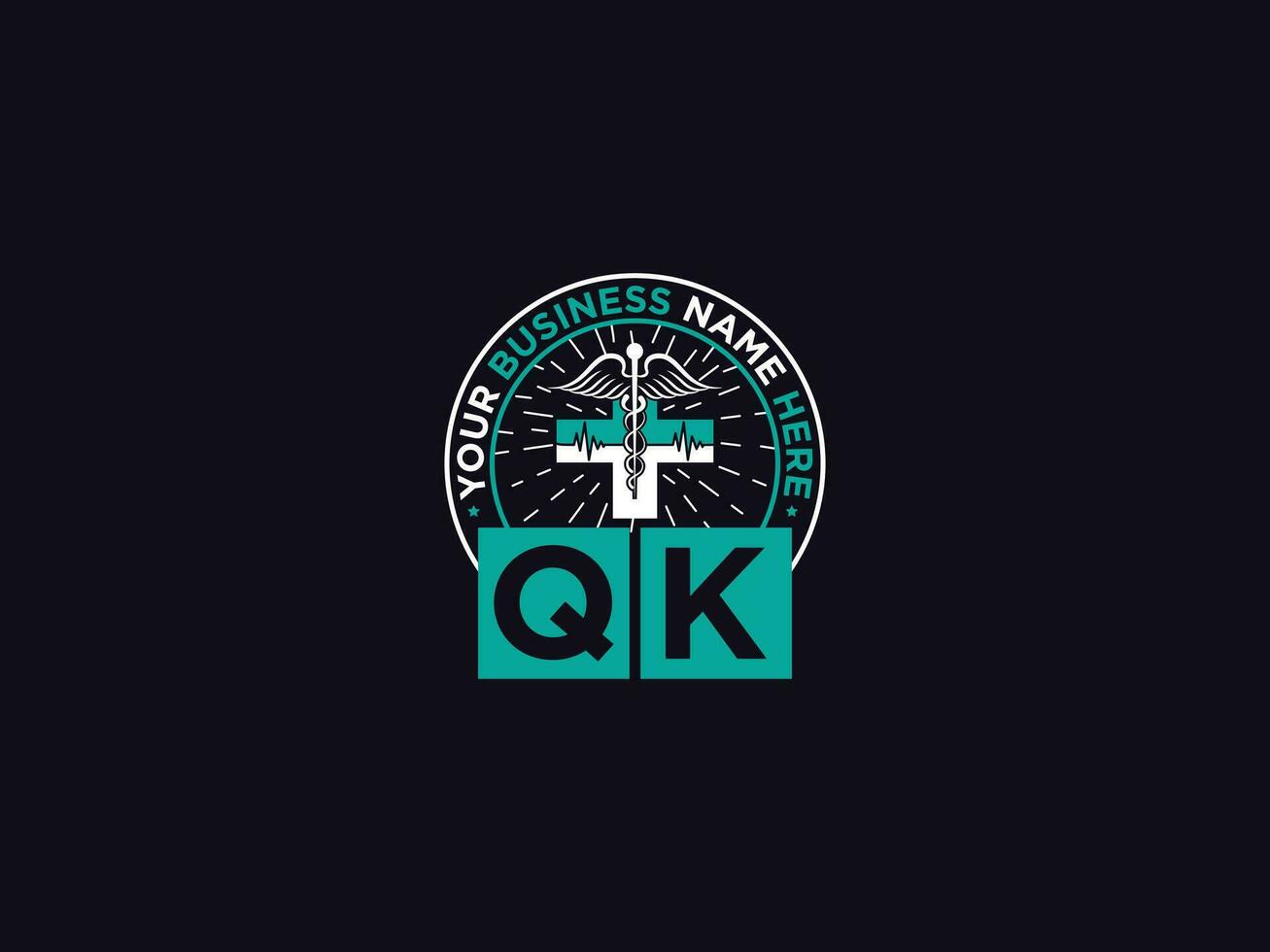 Modern Qk Medical Logo, Minimalist QK Logo Icon Vector Art For Doctors