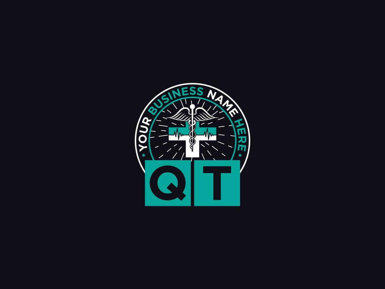 Modern Qt Medical Logo, Minimalist QT Logo Icon Vector Art For Doctors