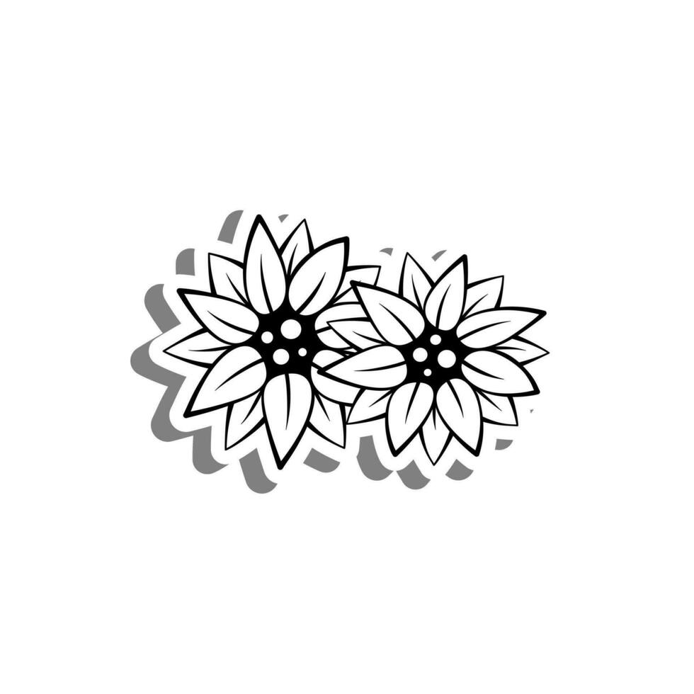 mini dos girasoles en blanco silueta y gris sombra. digital o imprimible pegatina. vector ilustración para Decorar logo, tatuaje, tarjeta o ninguna diseño.