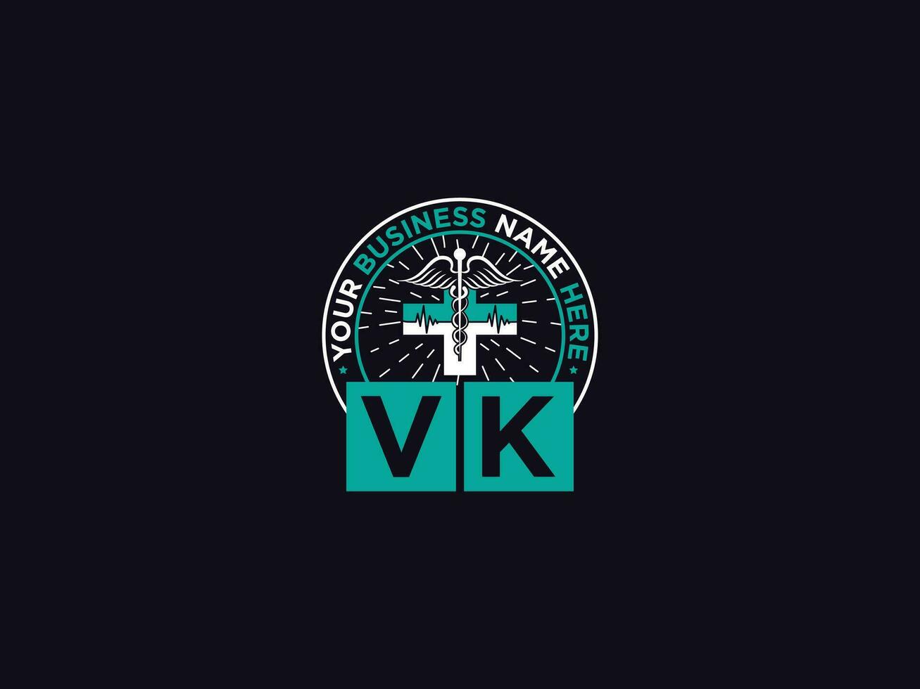 clínico vk logo icono, médico vk kv logo letra diseño para doctores vector