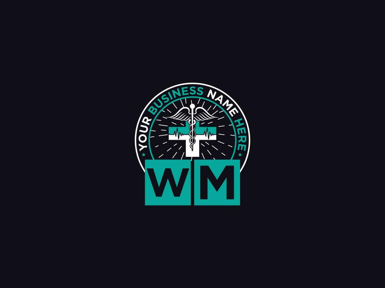Medical Wm Logo Art, initial Wm mw Clinical logo Letter Design vector