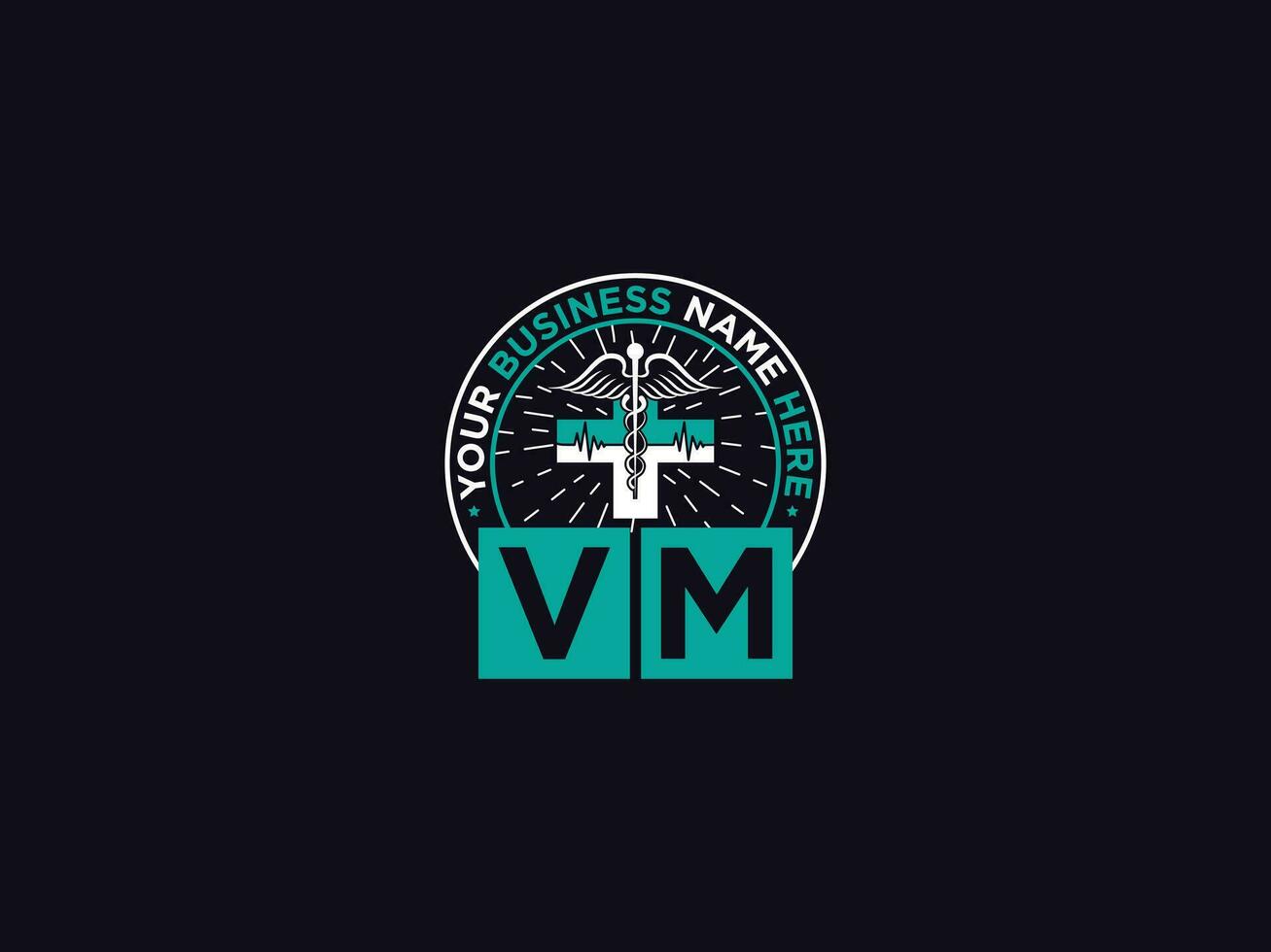clínico vm logo icono, médico vm mv logo letra diseño para doctores vector