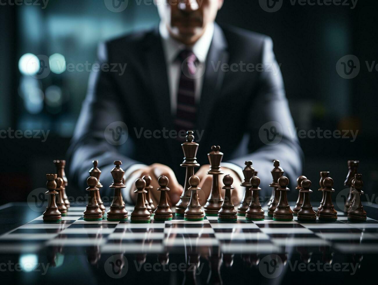 Businessman control chess game concept for ideas business strategy management, development new strategy plan, leader and teamwork, planning for competition, AI Generative photo