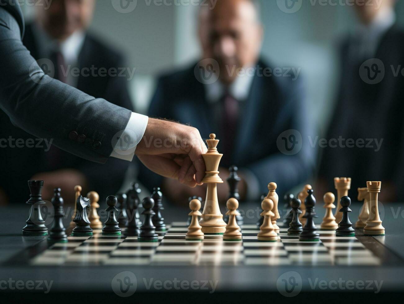 Businessman control chess game concept for ideas business strategy management, development new strategy plan, leader and teamwork, planning for competition, AI Generative photo