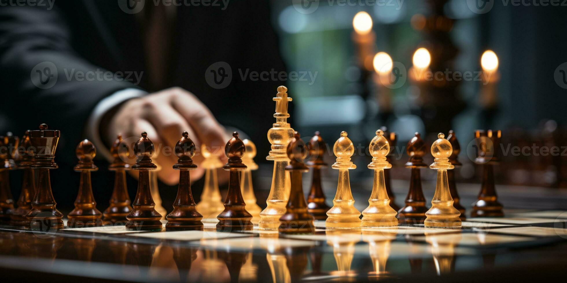 Businessman control chess game concept for ideas business strategy management, development new strategy plan, leader and teamwork, planning for competition, AI Generative photo