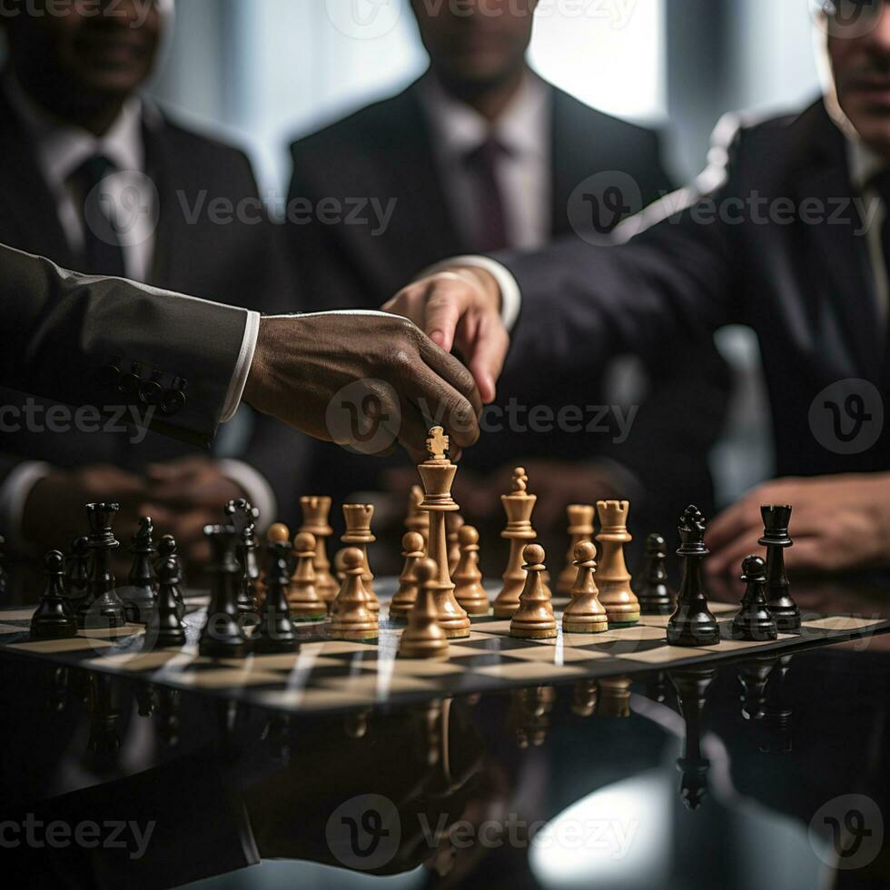 Businessman control chess game concept for ideas business strategy management, development new strategy plan, leader and teamwork, planning for competition, AI Generative photo