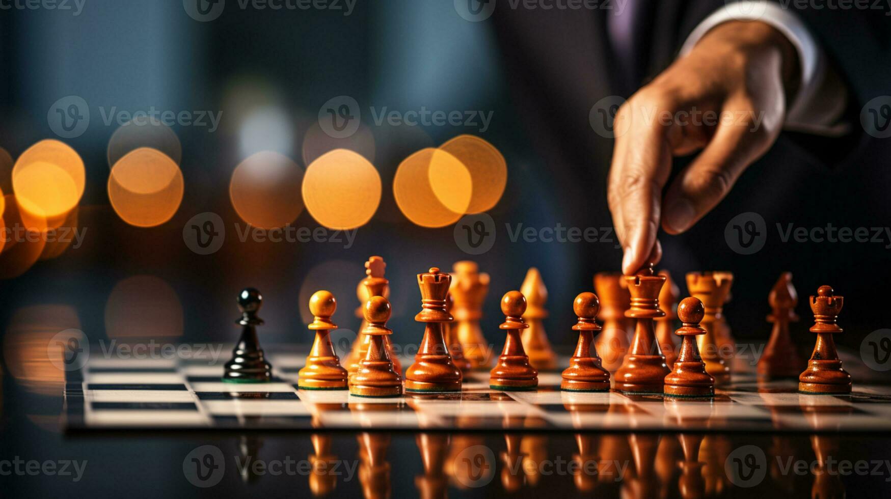 Businessman control chess game concept for ideas business strategy management, development new strategy plan, leader and teamwork, planning for competition, AI Generative photo