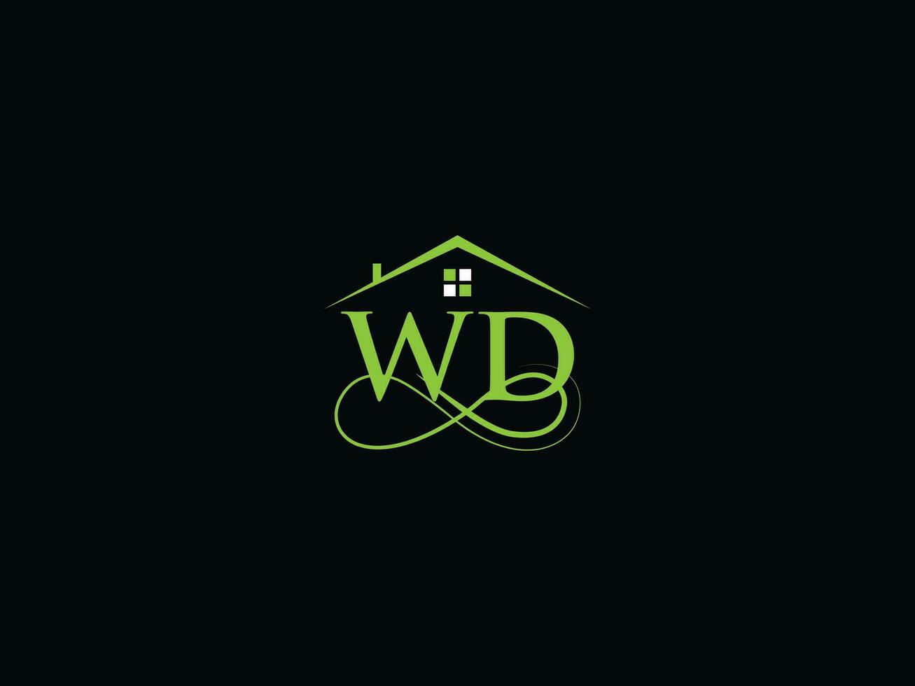 moderno wd real inmuebles logo, lujo wd logo icono vector para edificio negocio