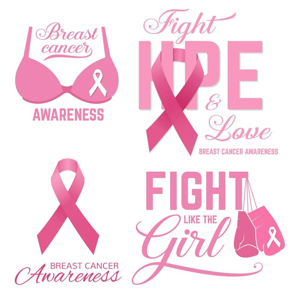 Set of Breast cancer awareness pink card. vector