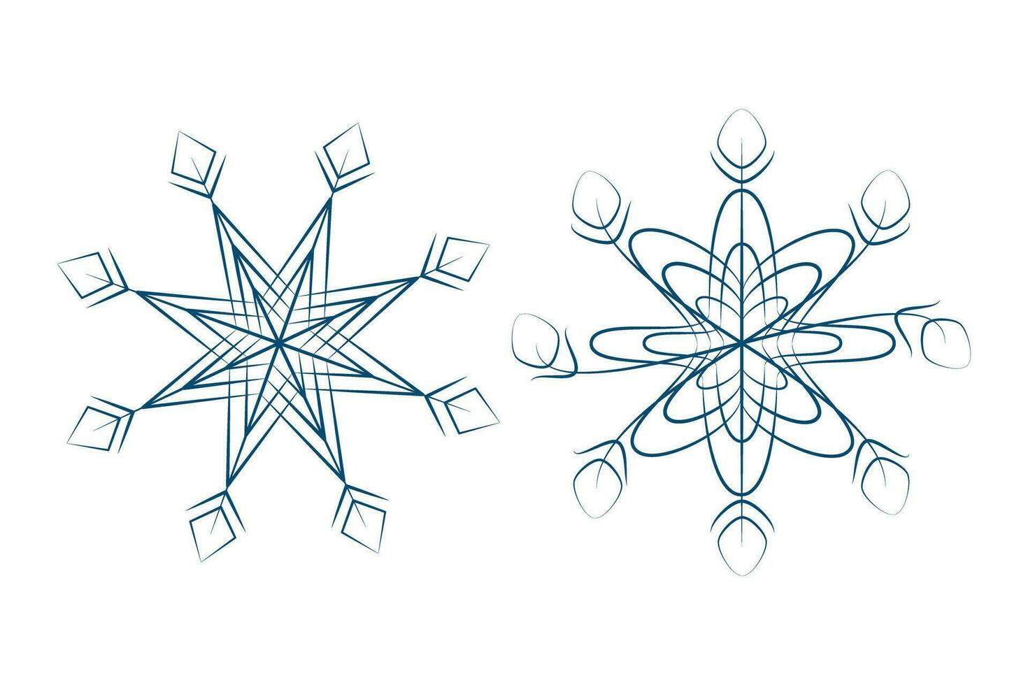 Set of 2 patterned unusual variation of snowflake. Design element for Christmas or New Year greeting vector