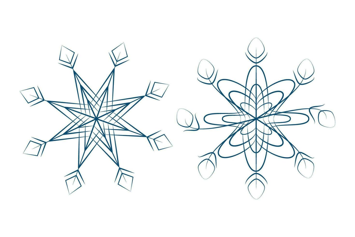 Set of 2 patterned unusual variation of snowflake. Design element for Christmas or New Year greeting vector